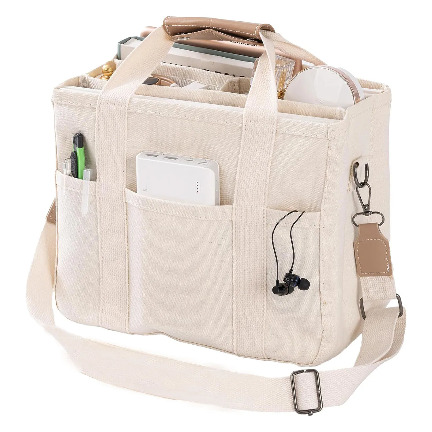 Frauen Casual Leinwand Handtasche Multi-tasche Große Kapazität Einkaufstasche Verstellbarer Schultergurt Casual Schulter Shopper Tasche Weibliche