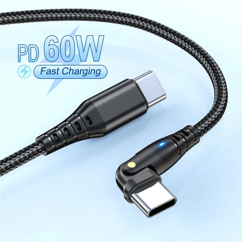 180 drehen USB C zu USB C Typ C Kabel 3a Schnell ladekabel für Huawei Xiaomi Handy PD 60W USB C Ladegerät Datenkabel Image
