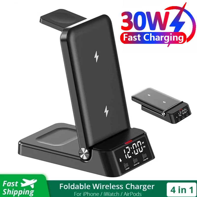 30 W schneller kabelloser Ladeständer für iPhone 15 14 13 12 11 Samsung Apple Watch Airpods Pro 3 in 1 kabellose Ladestation Image