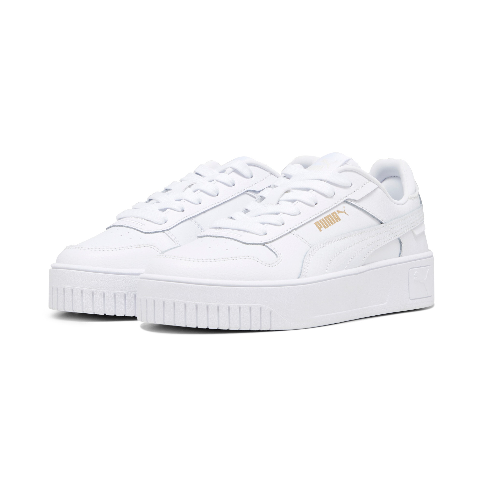 Sneaker PUMA "CARINA STREET JR", Damen, Gr. 38, weiß (puma weiß, puma weiß, puma gold), Leder, Synthetik, Schuhe Sneaker, für Jugendliche