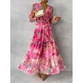 Femme robe longue Robe de Mousseline Robe Trapèze Elégant Grande occasion Soirée robe demoiselle d honneur du quotidien Standard Floral manche longue Col V Fuchsia Eté