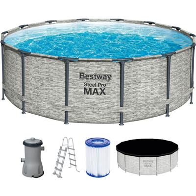 Bestway - Steel Pro max™ Frame Pool Komplett-Set mit Filterpumpe ø 427 x 122 cm, Steinwand-Optik Image
