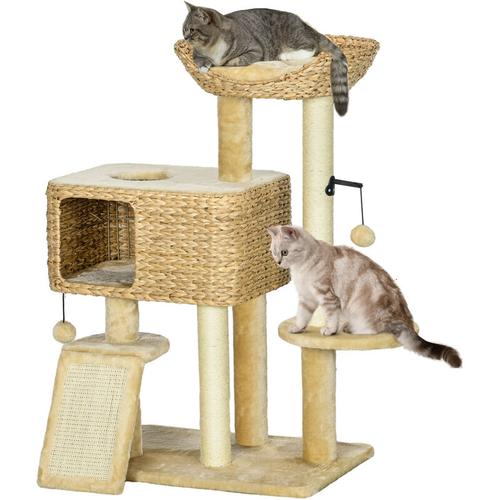 Pawhut - Katzen Kratzbaum 98 cm Katzenbaum mit 2 Leigefläche, Kletterbaum Spielball, Kratzsäulen,