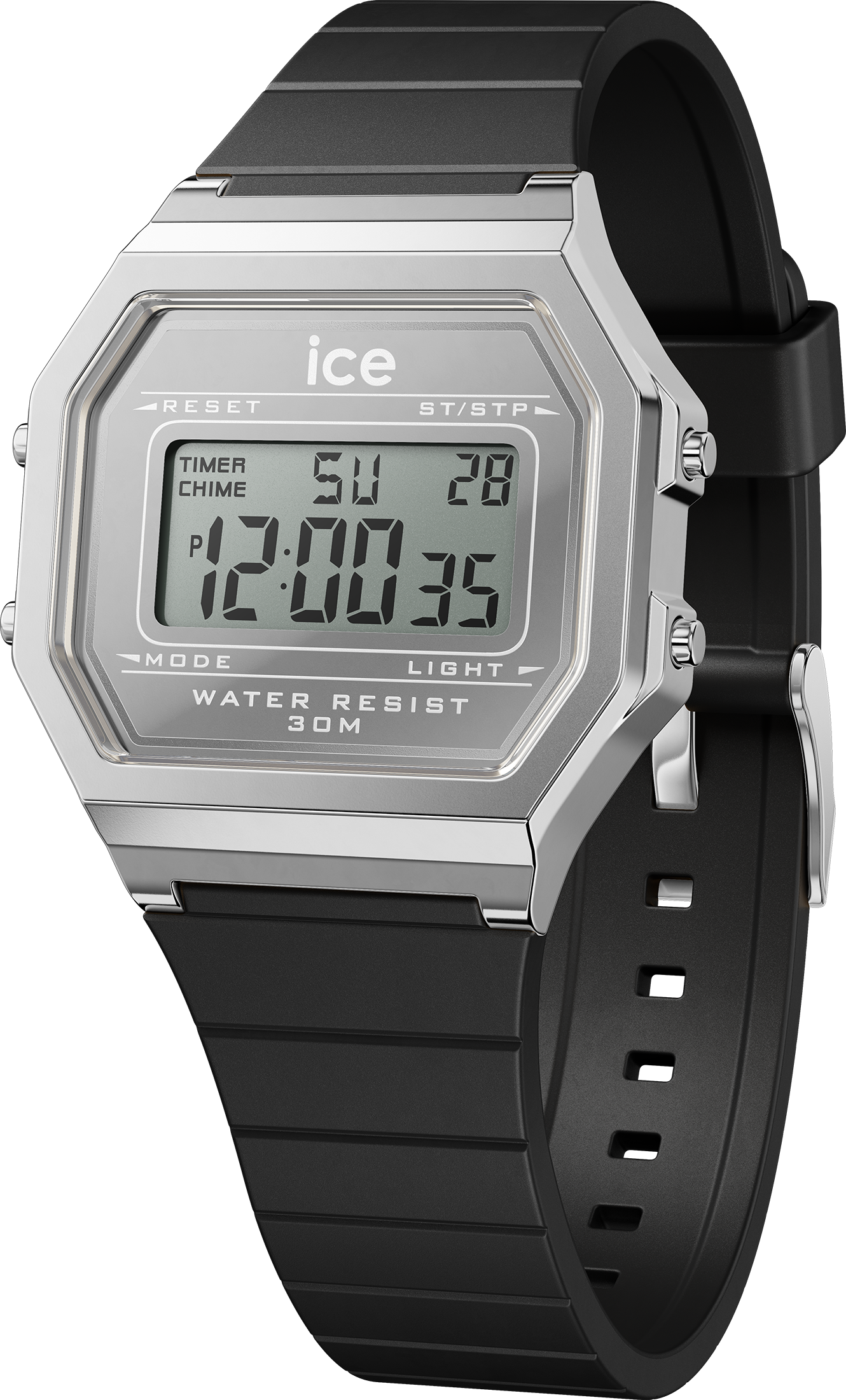 Ice-watch Ice Watch Ice Digit Retro - Metal Silver Mirror - Black Womens 022735 Silicone - One Size | Ice-watch Sale | Discount Designer Brands