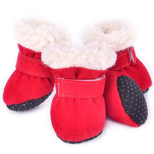 4pcs Winterhundestiefel, Haustier-Schneeschuhe verdicken Fleece-Haustier-Outdoor-Schuhe mit rutschfester Sohle für kleine mittelgroße Hunde Image