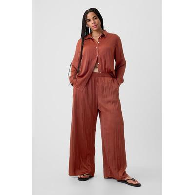 Gap Womens Brown Crinkle Texture Satin Trousers - Brown