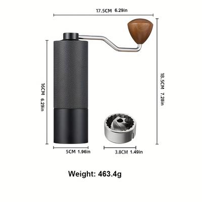 TEMU 1pc, Black Color Manual Coffee Grinder, Hand Coffee Grinder With Internal Digital Adjustable Settings, Stainless Steel Conical Bur, Bean Grinder, For Coffee Kitchenware