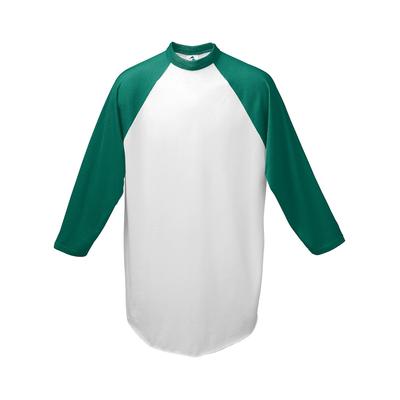 Augusta Sportswear AG4420 Athletic Baseball 3/4 Sleeve Top 2.0 in White/Dark Green size Medium | Cotton Polyester 4420