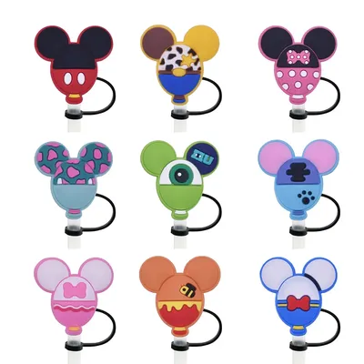 1-9Pcs Disney Mickey Minnie Balloon Head30&40oz 10MM Drink Straw Plug Reusable Splash Proof Drinking Fit Cup Straw Cap30