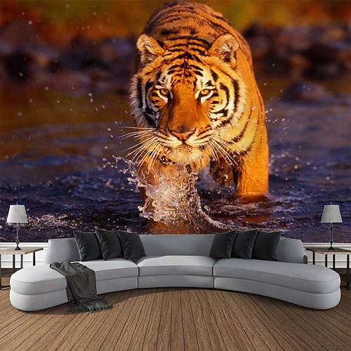 Tier Tiger Wald hängen Wandteppich Kunst große Wandteppich Wandbild Dekor Fotografie Hintergrund Decke Vorhang Haus Schlafzimmer Wohnzimmer Dekoration Wandtuch XXL Natur Image