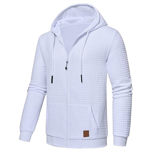 Herren Vollreißverschluss-Kapuzensweatshirt Reißverschluss Kapuzensweatshirt Waffle Kapuzensweatshirt Schwarz Weiß Marineblau Hellgrau Dunkelgray Mit Kapuze Einfach Reißverschluss Patchwork Gerippt Image