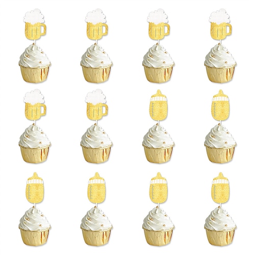24 Stück Oktoberfest-Cupcake-Topper, Biertag-Kuchenaufsatz, bayerische Festival-Kuchen-Picker für Bierthema-Partyzubehör, Oktoberfest-Party-Dekorationen Image