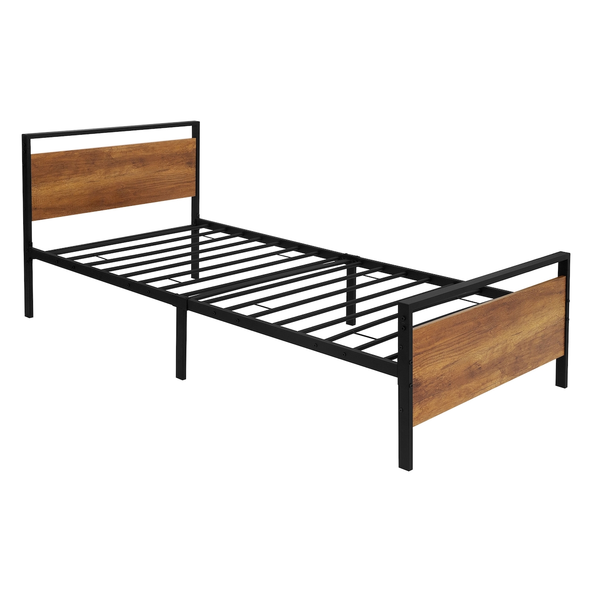 ML-Design Metallbett Bettgestell mit Lattenrost 90x200 cm Schwarz/Braun mit Holz Kopf-& Fußteil Image