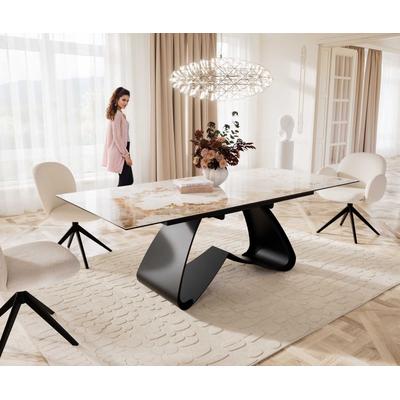 DELIFE Esstisch Edge 180-220x100 Keramik Minas Melange Weiß-Beige W-Gestell Schwarz ausziehbar, Esstische
