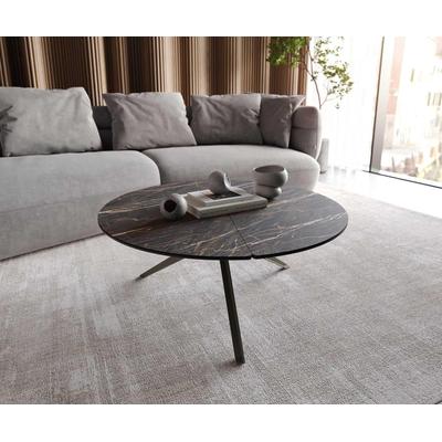DELIFE Couchtisch Delron 90x90 cm Keramik Laminam®Noir Desir Braun Kreuzfuß Flach Metall Effektfinish Titan, Couchtische Image
