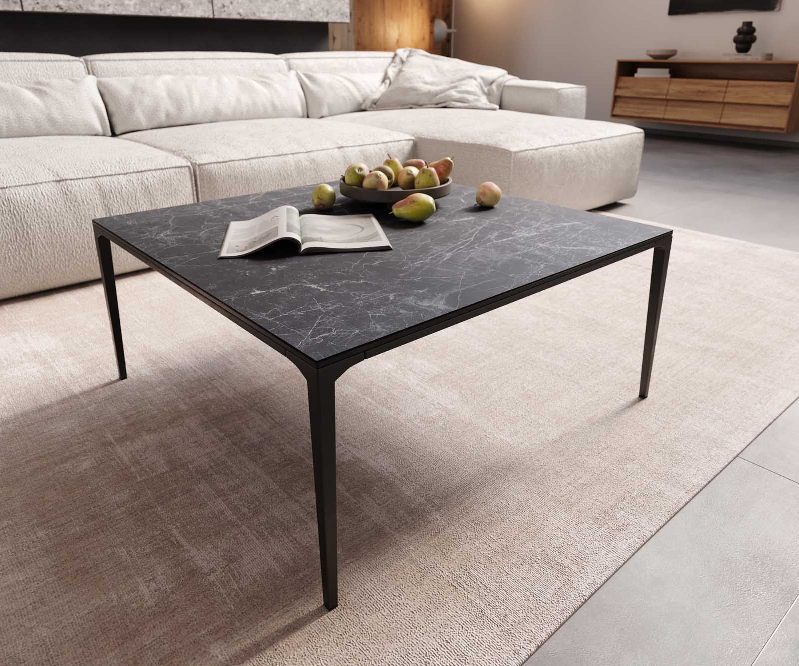 DELIFE Couchtisch Levente 85x85 cm Keramik Laminam® Nero Greco Anthrazit Gestell Metall Schwarz, Couchtische Image