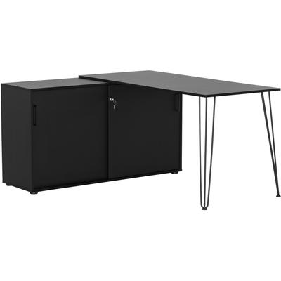 Eckschreibtisch SCHILDMEYER "Ekko, Breite 130 cm", schwarz (schwarzmatt, schwarz, schwarzmatt), B:130,1cm H:73,8cm T:145,0cm, Tische, Metallbeschläge, Haarnadelfüße, Tischplatte beliebig montierbar