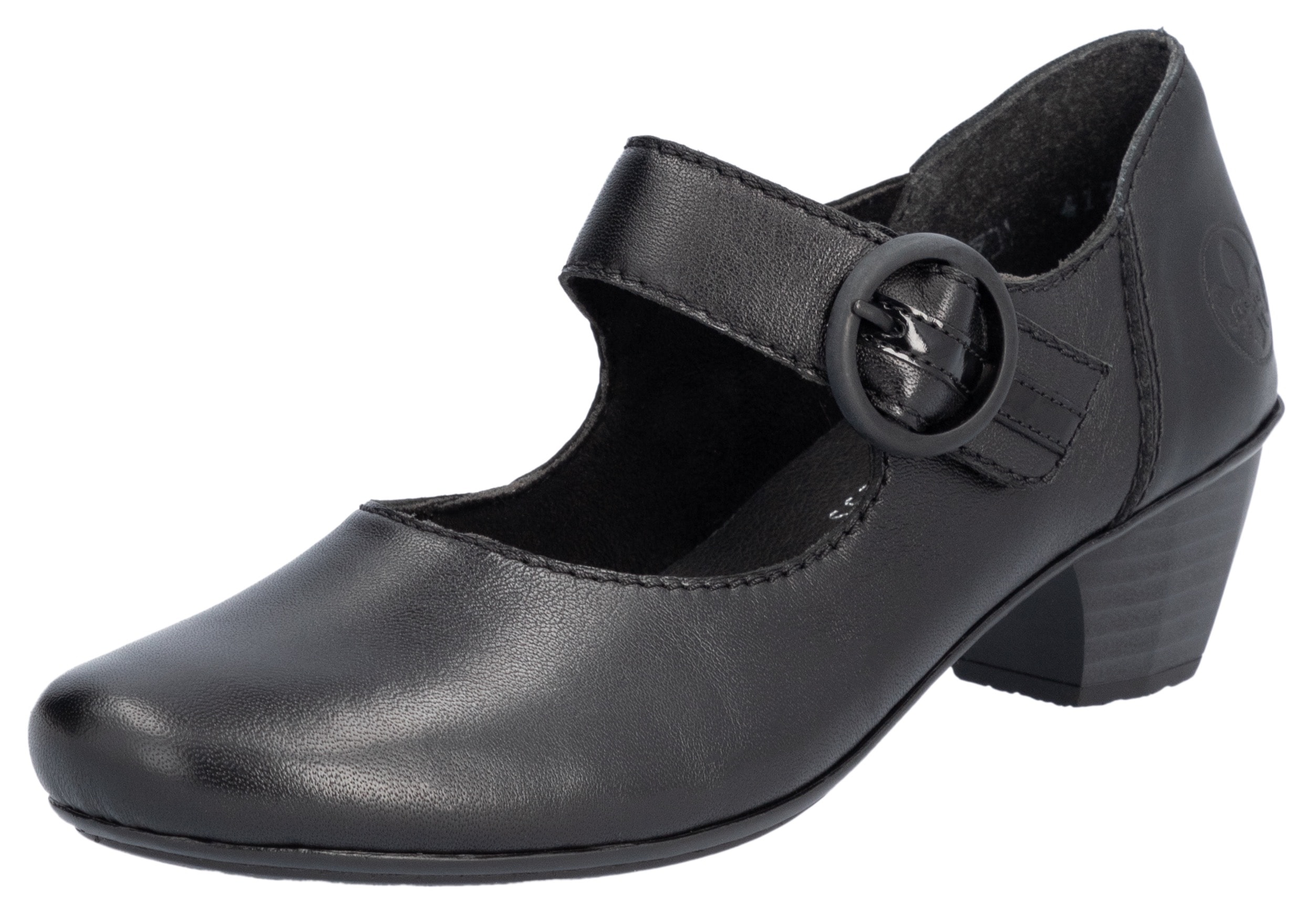 Spangenpumps RIEKER, Damen, Gr. 41, schwarz, Leder, Lederimitat, unifarben, Klassisch, Schuhe, Festtagsschuh, Pumps, Trichterabsatz, mit Klettriemchen, Topseller