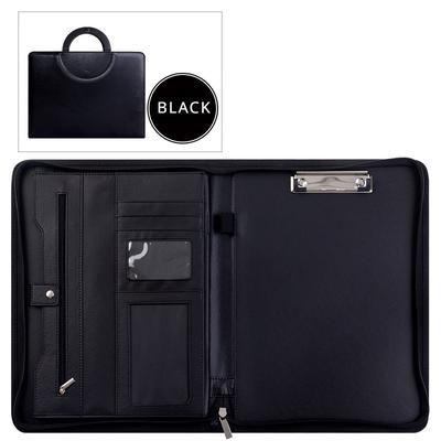 TEMU Premium Leather Business Briefcase - A4 Size, Multi-functional Portable Document Holder With Zipper, Dual Compartment Organizer, Pen Slot & Notepad Included - Office Essential