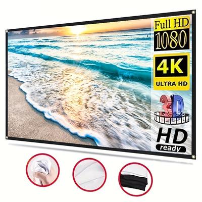 TEMU Foldable Portable Anti-wrinkle Projector Screen Suitable For Home Theater Outdoor Indoor Support Double-sided Projection For Home, Party, Office, Classr 60 72 84 100 120 150inch Projection Screen 16:9