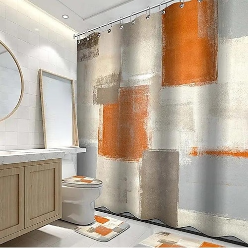 Set di Tende da Doccia 180cm 70 Tenda da Doccia Acquerello Tenda da Doccia Impermeabile in Poliestere Tappetino Antiscivolo Coprisergo Tappetino per Bagno e 12 Ganci in Plastica per Decorazione