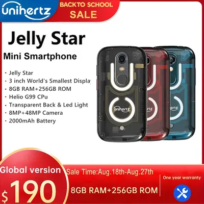 Unihertz Jelly Star Mini Smartphone Android 13 8GB 256GB Led Light Unlocked Transparent Backshell Cellphones 48MP 3 inch Phone
