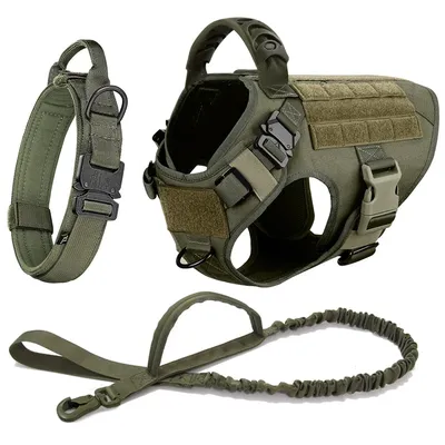 Tactical Dog Harness Leash Collar Set Large Pet German Shepherd Malinois Training Harnesses Walking