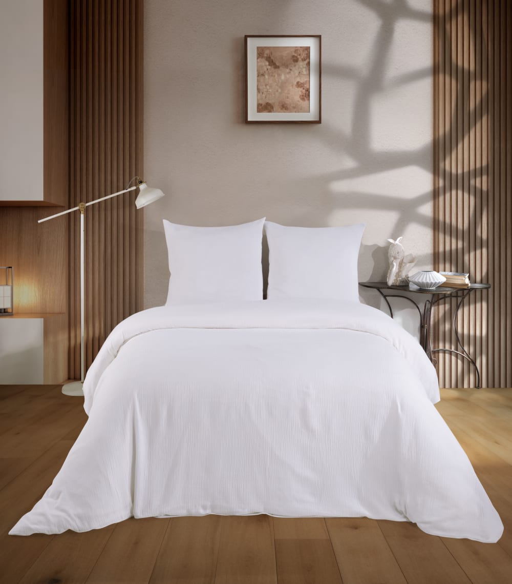 Parure de lit 2 personnes 200x200 cm gaze de coton blanc