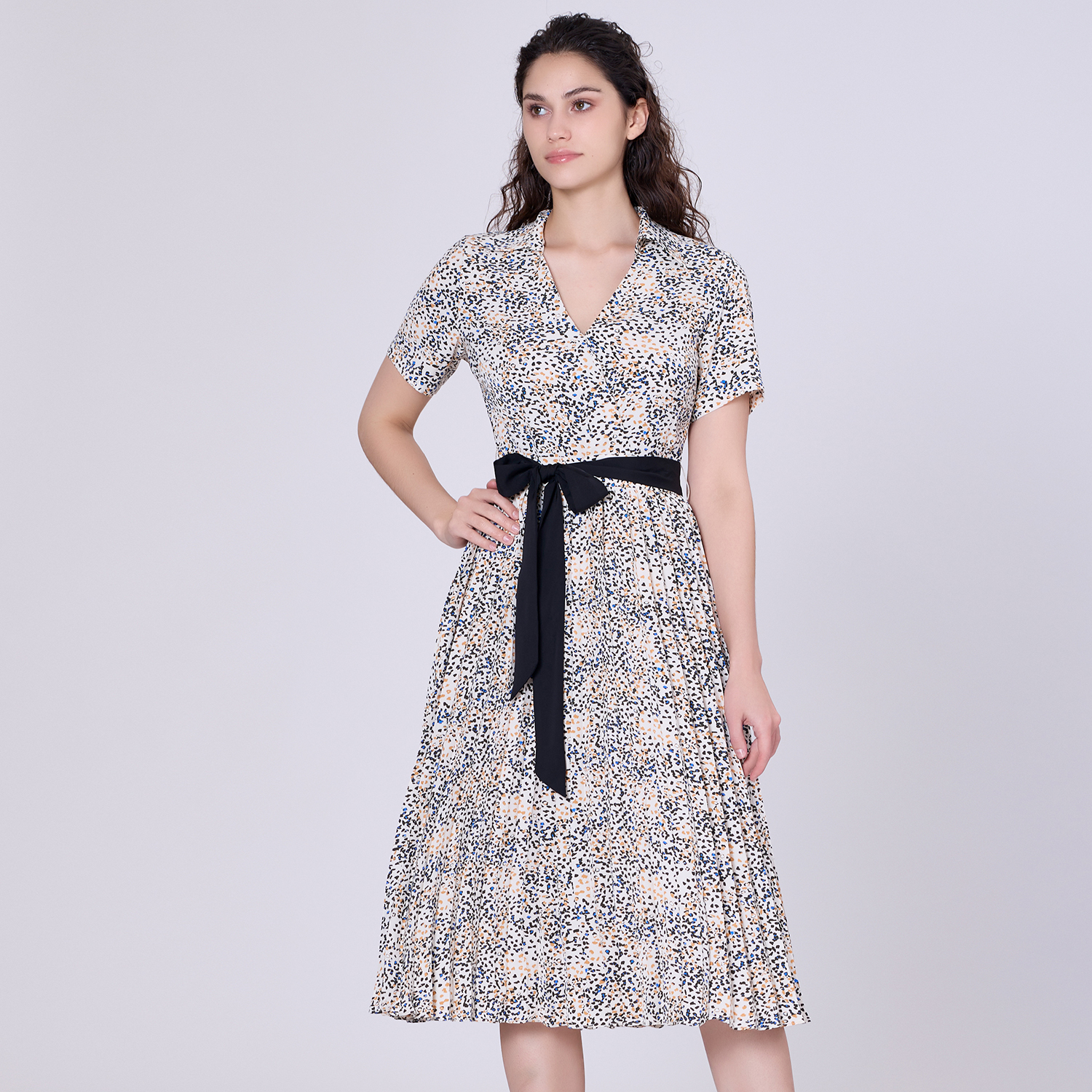 Teekleid mit Faltendruck und zusätzlichem Gürtel Image