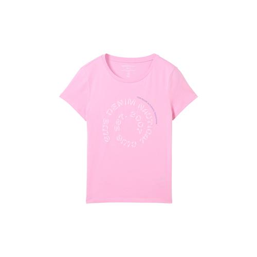 TOM TAILOR DENIM Damen Jersey T-Shirt mit Bio-Baumwolle, rosa, Print, Gr. L