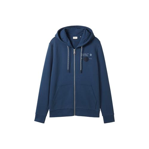TOM TAILOR Herren Basic Sweatshirt Jacke mit Print, blau, Print, Gr. M