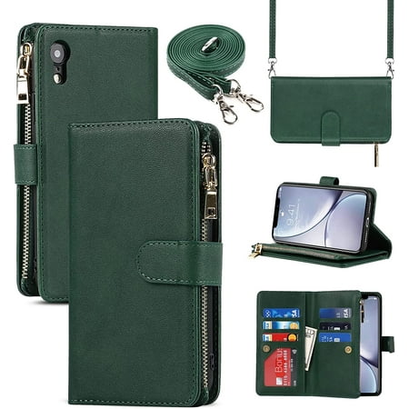 for iPhone XR Wallet Case iPhone XR Phone Case for Women with Card Holder iPhone XR Cases for Men Crossbody PU Leather Case for Girls with Strap and Credit Card Holders 6.1 Dark Green