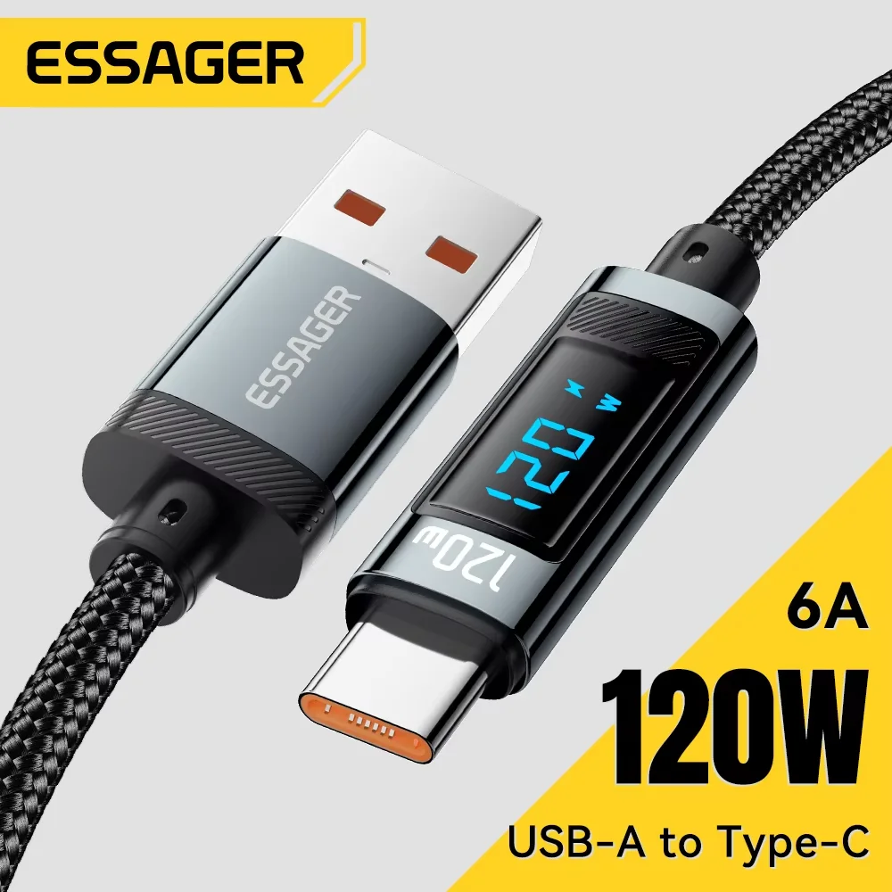 Essager 120W USB Tipo C Cavo di ricarica USB C a ricarica rapida per iPhone 15 14 13 12 Huawei con cavo display digitale a LED