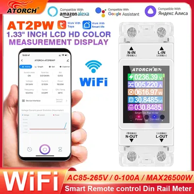 AT2P AC110V 220V 100A Tuya Smart Life WiFi Din Rail Remote Control Monitor Kwh Electricity Power