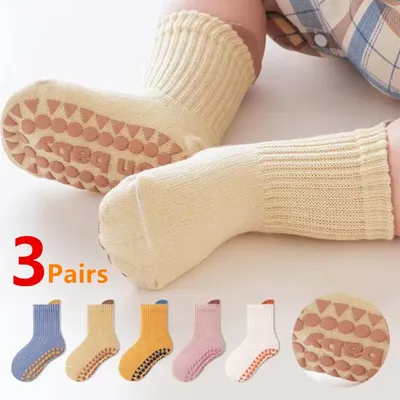 3Pairs/Lot Cotton Baby Anti-slip Socks For Boys Girls Low Cut Floor Kids Toddler Sock With Rubber