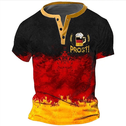 Herren Oktoberfest-Bier Deutsche Flagge T Shirt Henley Hemd Kurzarm 3D-Druck Designer Retro Vintage Lässig Täglich Straße Sommer Frühling Schwarz Henley Henley T-Shirt Image