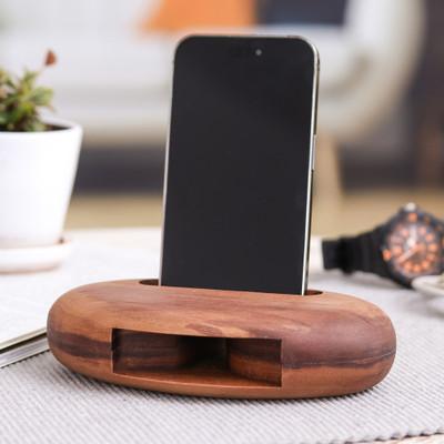 Regal Sounds,'Hand-Carved Minimalist Oval Walnut Wood Phone Speaker'