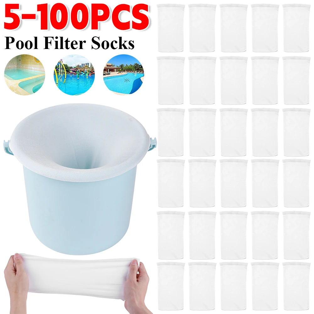200-5pcs Pool Skimmer Socken Schwimmbad Filter Socken Korb Skimmer elastische Nylon Mesh Pool Filter Schmutz Blätter Lagerung Socken Image