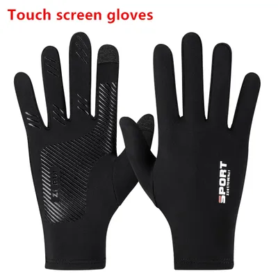 Summer Gloves Men Ice Silk Sun Proction Driving Glove Fishing Gloves Breathable Anti-slip Full Finger Glove Touchscreen Glove