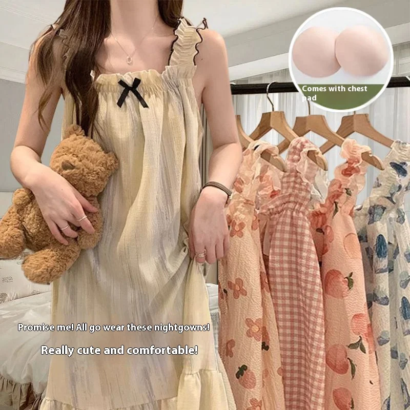 Camicia da notte da donna estiva camicia da notte con capestro camicia da notte da donna camicia da notte con gilet estivo con imbottiture per reggiseno può essere indossata all'esterno della casa