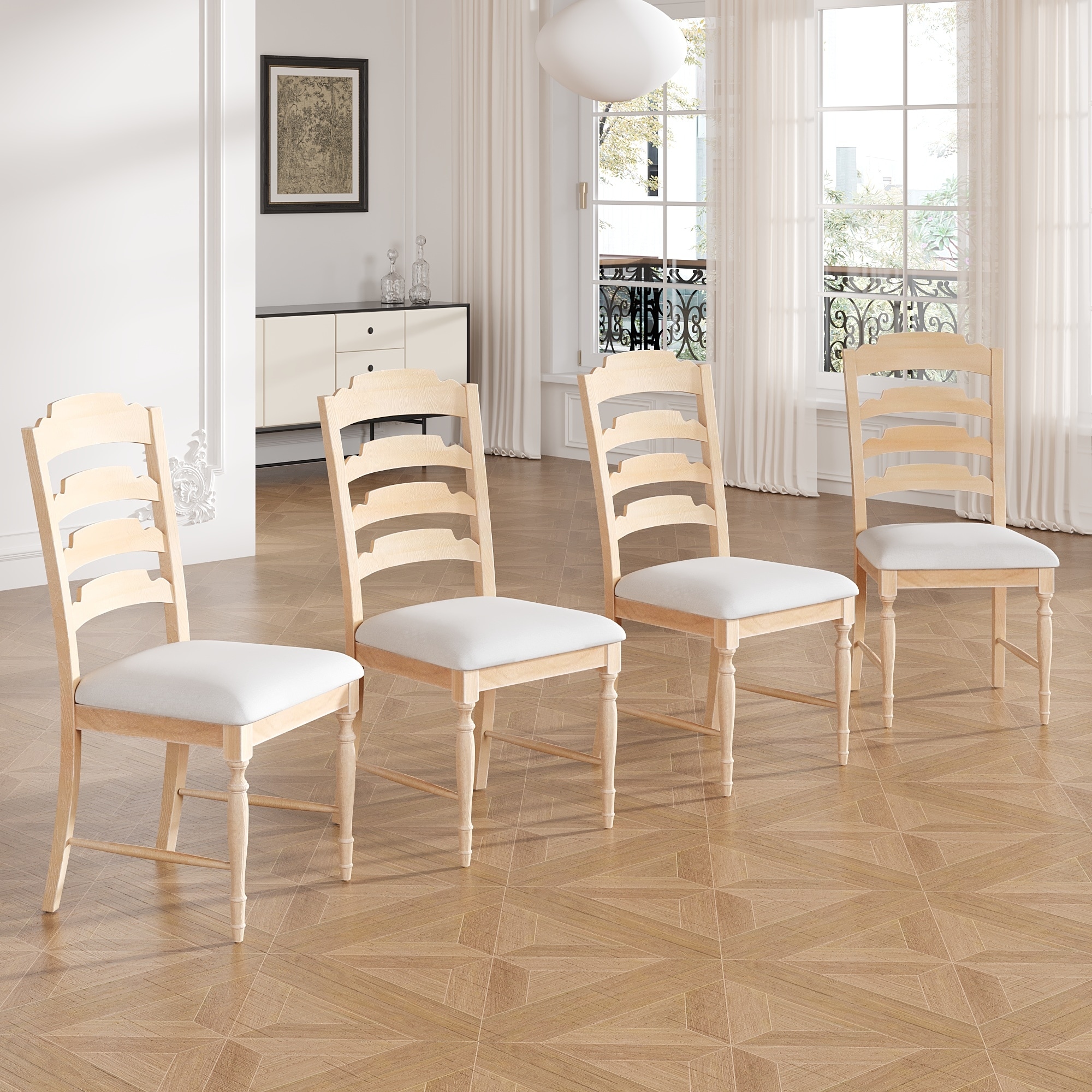 Set of 4 Upholstered Dining Chairs with Serrated Backs