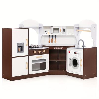 TEMU Gymax Corner Play Kitchen W/ Ice Maker Microwave Oven For + Years Old Wooden Toy