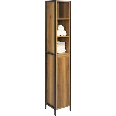 BZR62-PF Badezimmer-Hochschrank Badregal Badschrank Badmöbel mit 3 offenem Fächern und 1 Tür