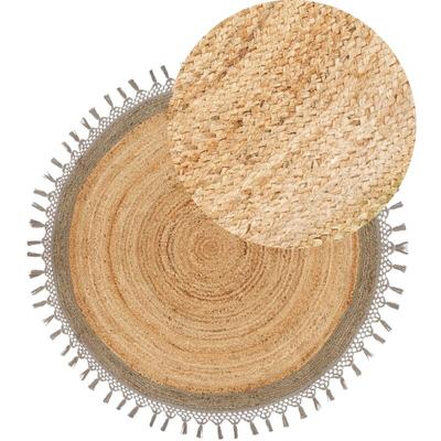 Teppich Beige und Grau Rund ø 140 cm Boho Rustikale Spirale Geflochten Handgefertigt Natur Jute Image