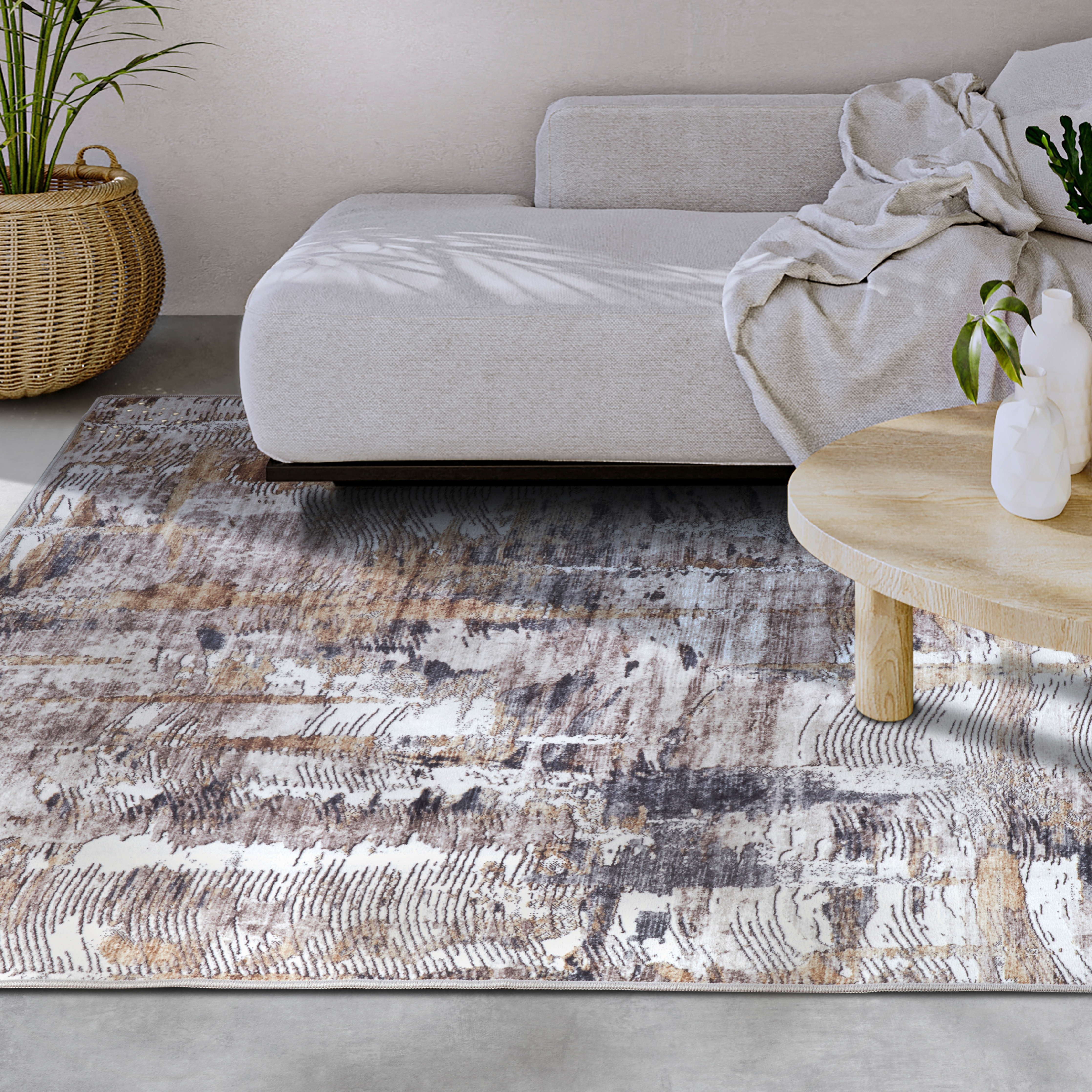 Teppich ELLE DECORATION "Malard", grau (anthrazit), B:200cm H:5mm L:290cm, Polyester, Teppiche, Teppich, Kurzflor, Anti Rutsch, Vintage, Modern, Wohnzimmer, Flur