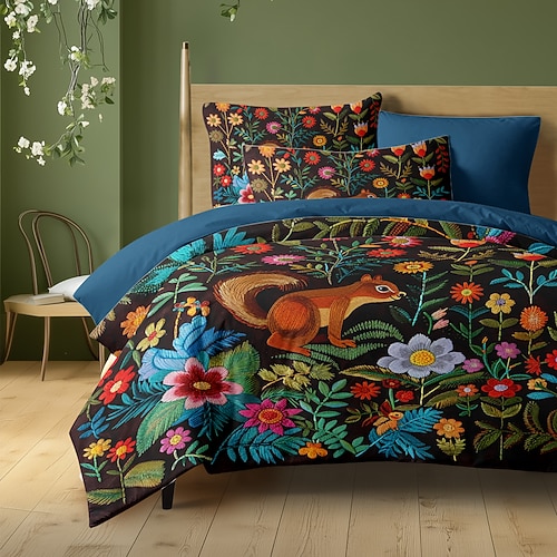 Bettbezug-Set mit Waldtieren – beinhaltet Bettbezug und Kissenbezüge – von der Natur inspiriertes Design mit Waldtieren – weicher und bequemer Stoff – perfekt für eine gemütliche Schlafzimmereinrichtung Image