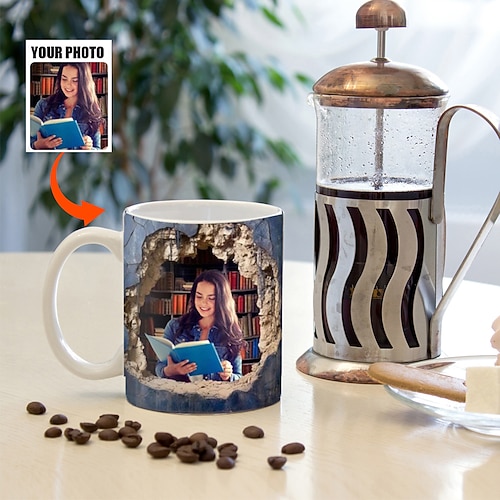 Personalisierte 3D Illusions-Fototasse – Bestes Geschenk für Mama - Keramiktasse Loch-in-der-Wand-Tasse kreatives Raumdesign multifunktionale Tasse Weihnachtsgeschenk für Freunde Familie Image
