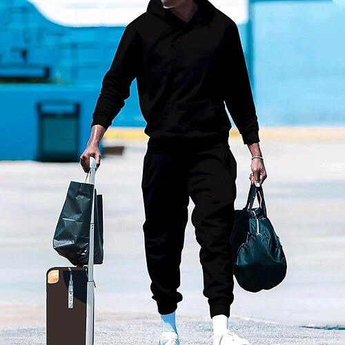 Herren Trainingsanzug Jogginganzug Kordelzug Tasche Einfarbig Kapuzenpulli und Hose Jacke und Jogginghose Sportbekleidungsset Herbst Dunkelgrau Cachi scuro Fitnesstraining Joggen Laufen Thermowarm Image