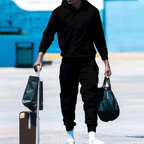 Herren Trainingsanzug Jogginganzug Kordelzug Tasche Einfarbig Kapuzenpulli und Hose Jacke und Jogginghose Sportbekleidungsset Herbst Winter Dunkelgrau Cachi scuro Fitnesstraining Joggen Laufen Image