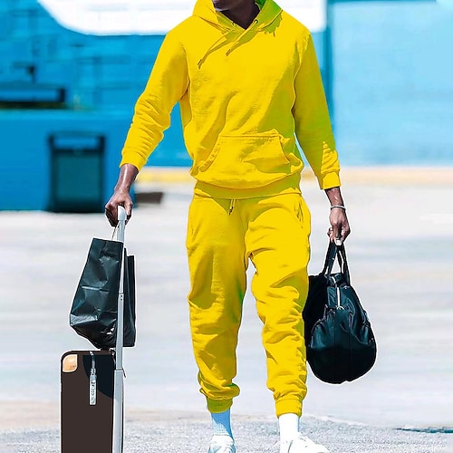 Herren Trainingsanzug Jogginganzug Kordelzug Tasche Einfarbig Kapuzenpulli und Hose Jacke und Jogginghose Sportbekleidungsset Herbst Dunkelgrau Cachi scuro Fitnesstraining Joggen Laufen Thermowarm Image